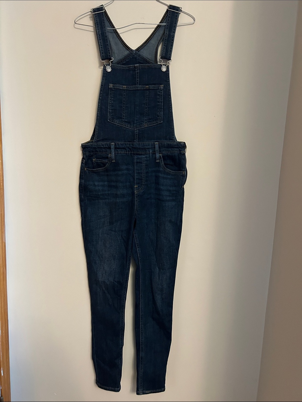 Slim Dark Blue Denim Women's Overalls with Adjustable Straps
